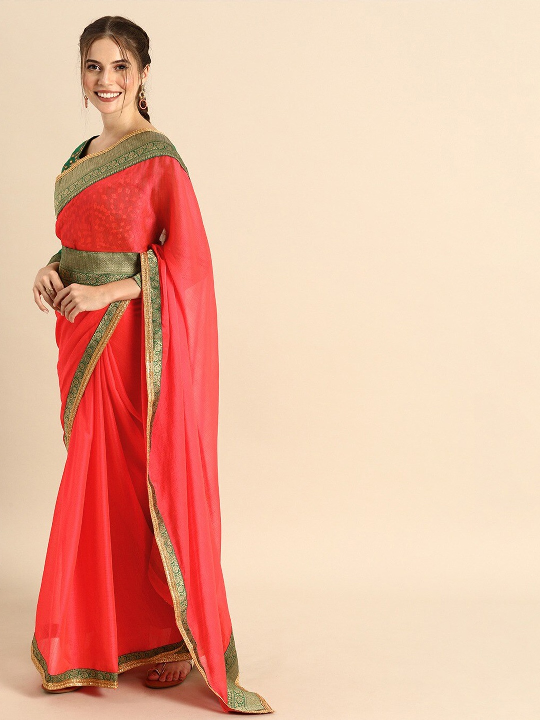 

Sangria Women Pink Pure Chiffon Embroidered Party Designer Sarees