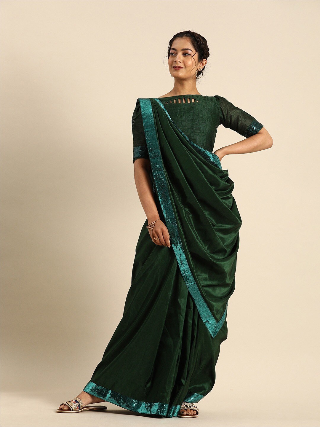 

Sangria Women Olive Sarees