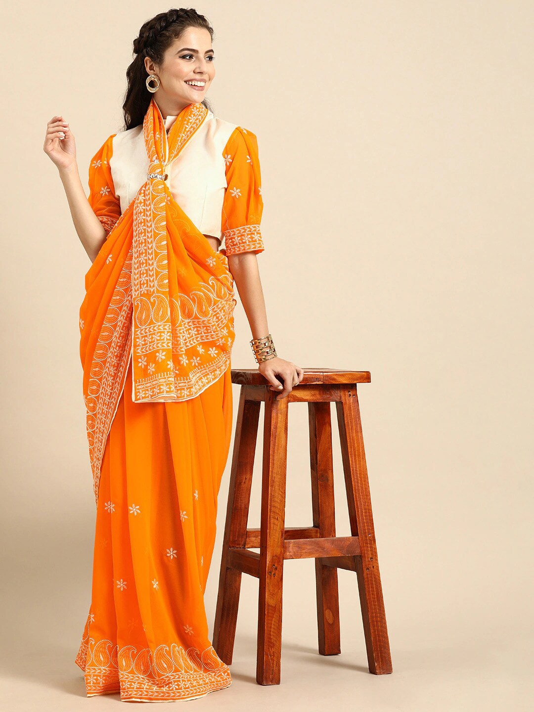 

Sangria Women Mustard Chikankari Saree