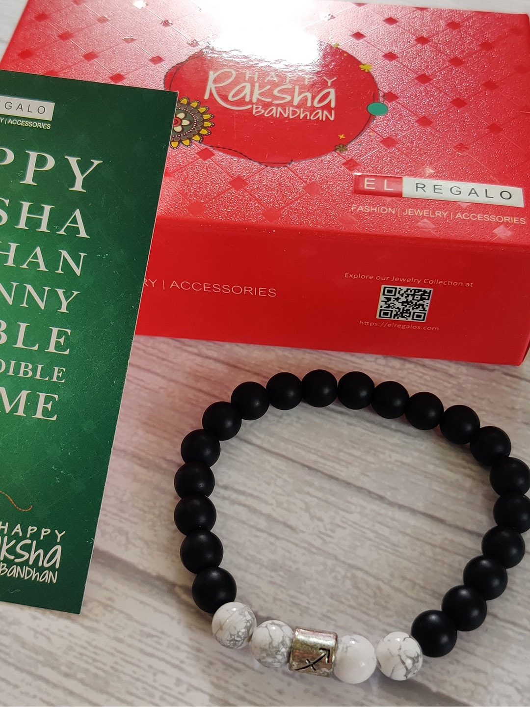 

EL REGALO Black Beaded Slip On Rakhi With Card