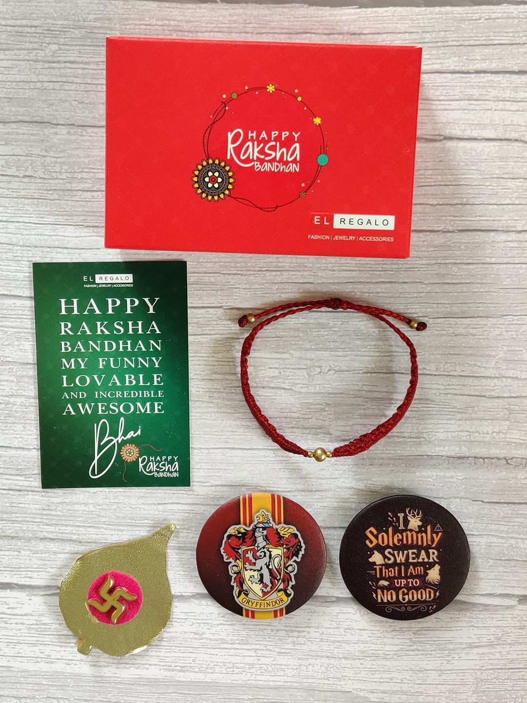 

EL REGALO Maroon & Gold-Toned Snitch Studded Rakhi Gift Set