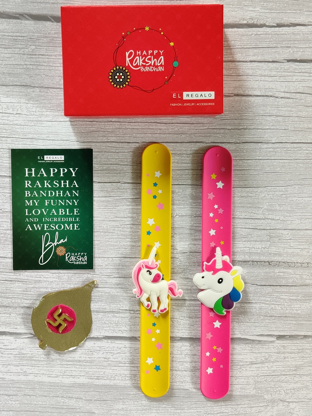 

EL REGALO Kids Pack Of 2 Pink Yellow Unicorn Rakhi Combo