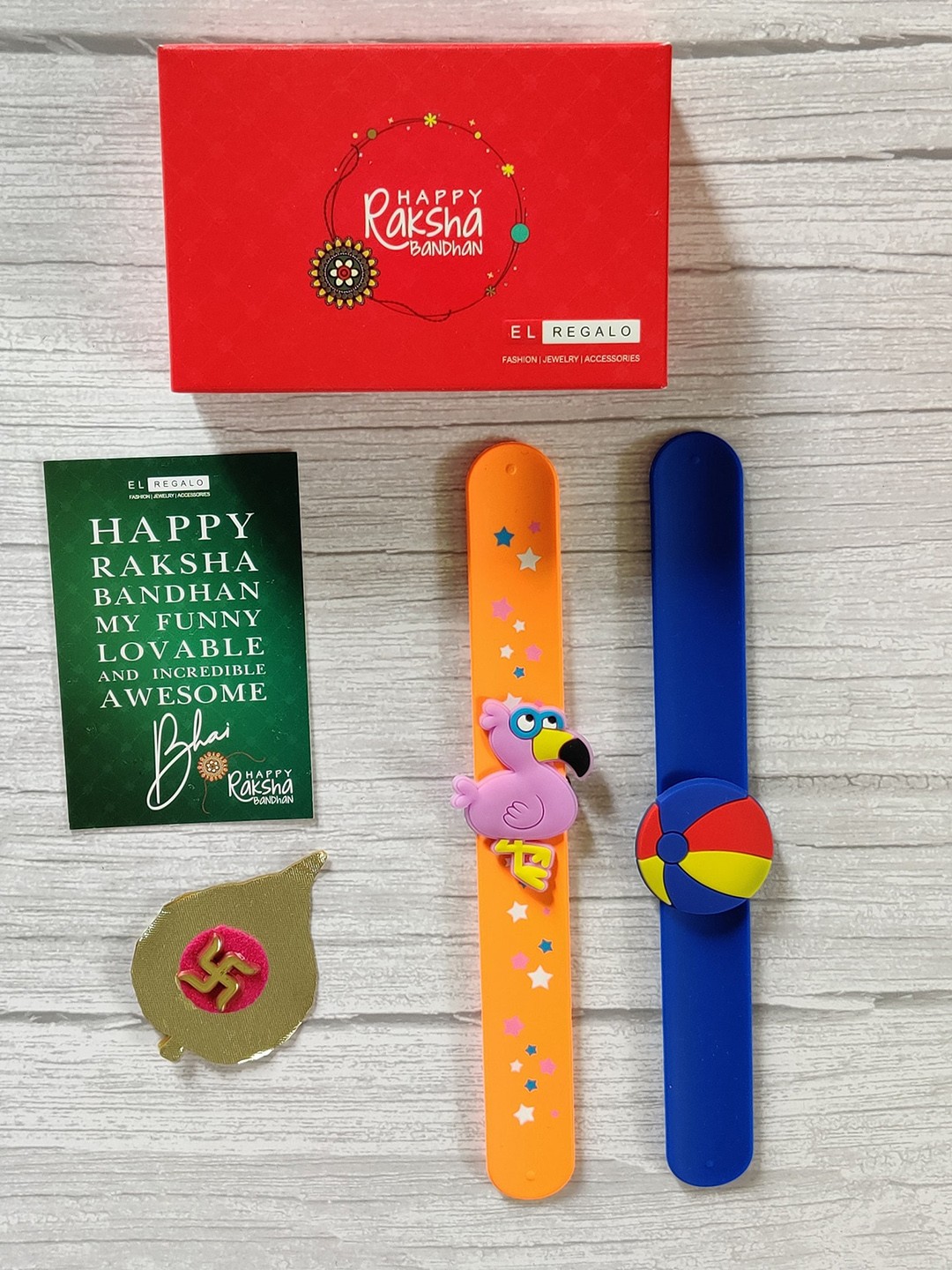 

EL REGALO Kids Pack of 2 Slap Band Rakhi, Orange