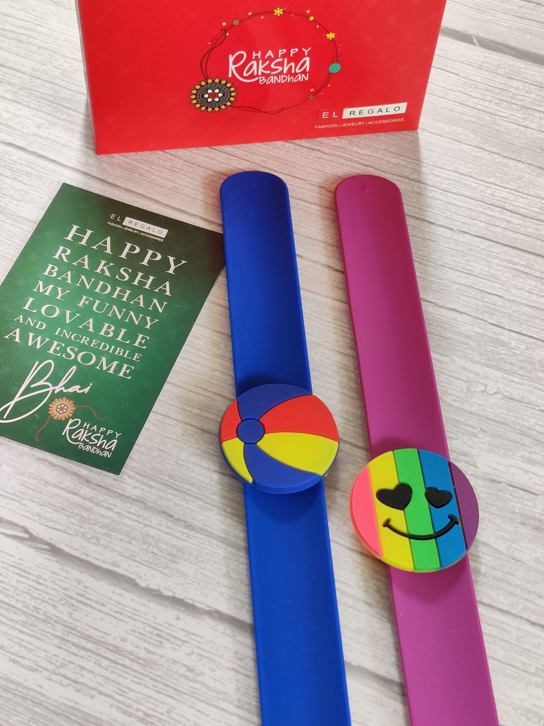 

EL REGALO Kids 2 Pieces Blue & Purple Wraparound Rakhi Combo With Card & Roli Chawal