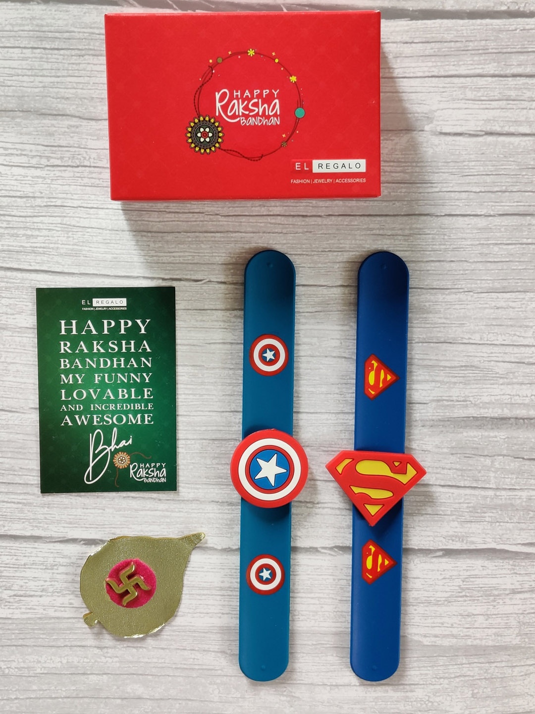 

EL REGALO Kids Pack Of 2 Blue Red Captain America Superman Rakhi Combo