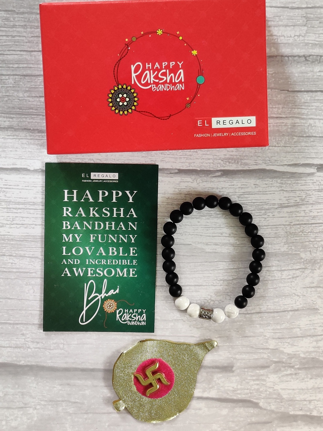 

EL REGALO White Beaded Zodiac Sign Bracelet Rakhi Gift Set