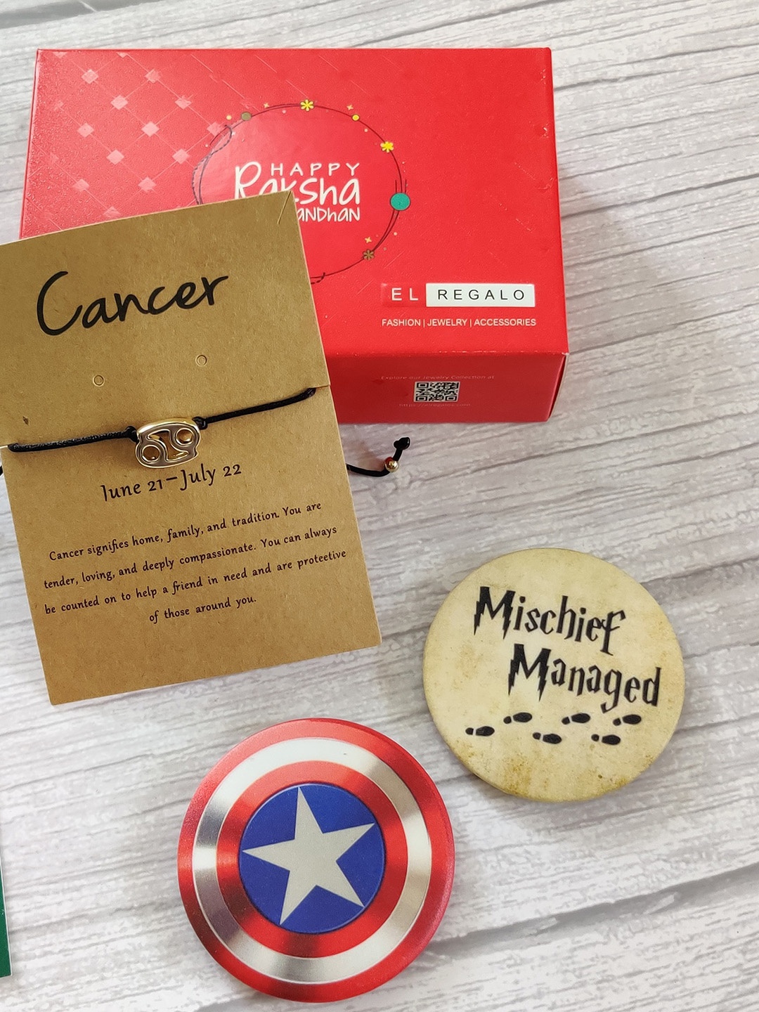 

EL REGALO Blue & Gold-Toned Studded Cancer Rakhi Gift Set
