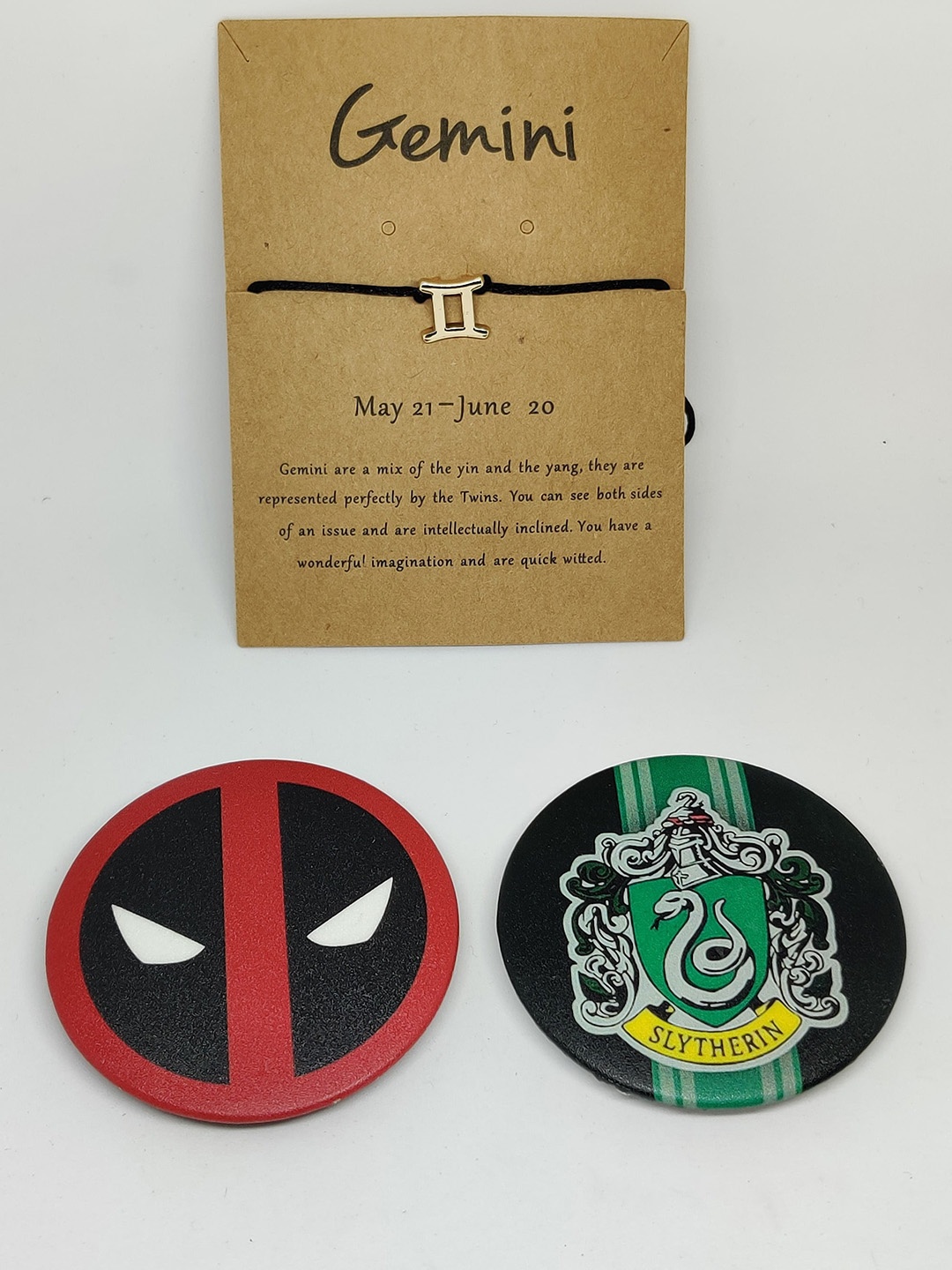 

EL REGALO Gemini Gold Toned Zodiac Rakhi With Captain America & Avengers Badge Combo