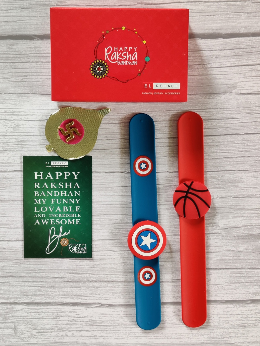 

EL REGALO Kids Pack of 2 Slap Band Rakhi, Red