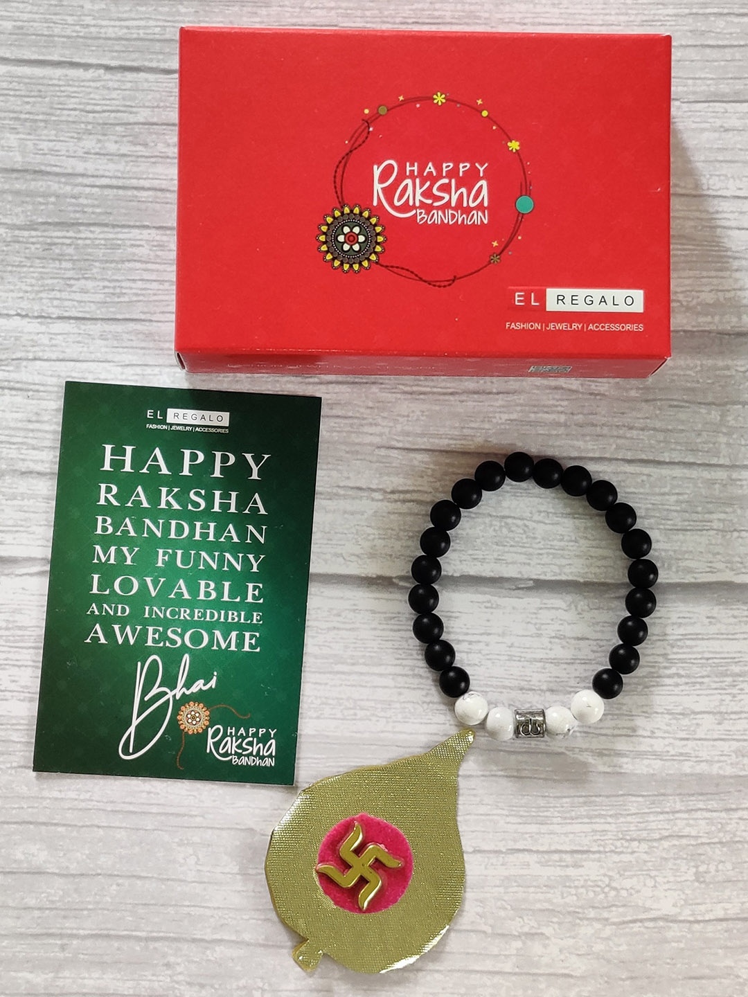

EL REGALO White & Black Aries Studded Rakhi Gift Set