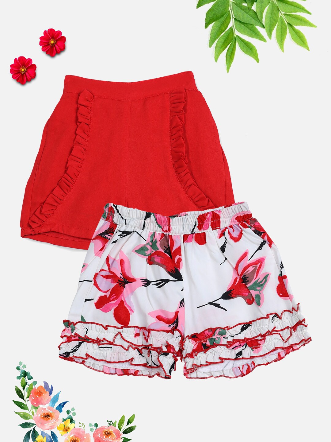 

Cutiekins Girls Red Floral Printed Sports Shorts