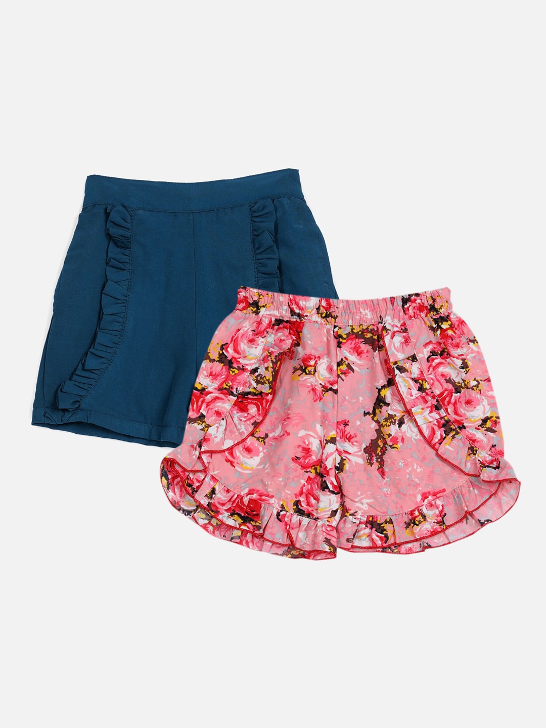 

Cutiekins Girls Pack Of 2 Teal and Pink Floral Printed Shorts