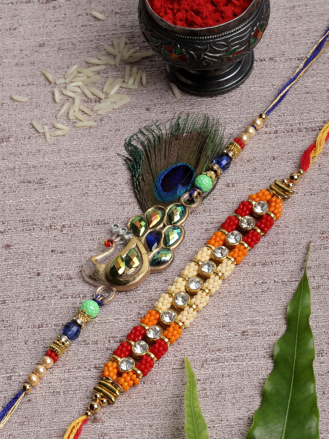 

PANASH Men Set Of 2 Peacock Shaped Handcrafted Rakhis, Gold