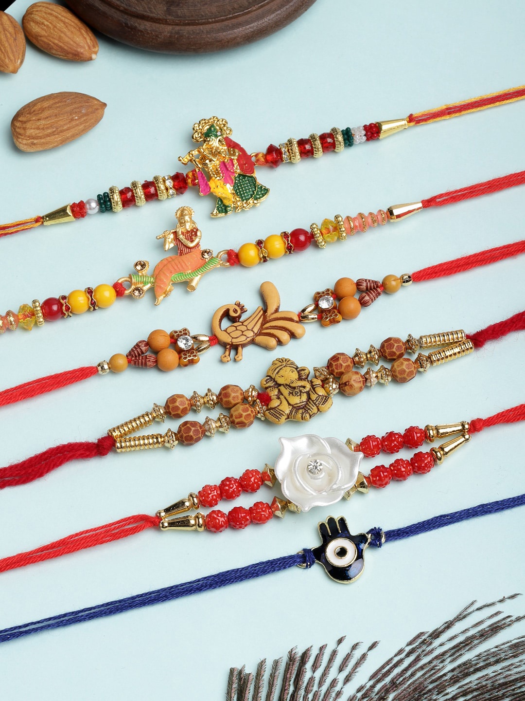 

PANASH Men Set Of 6 Gold-Toned Beaded Rakhi