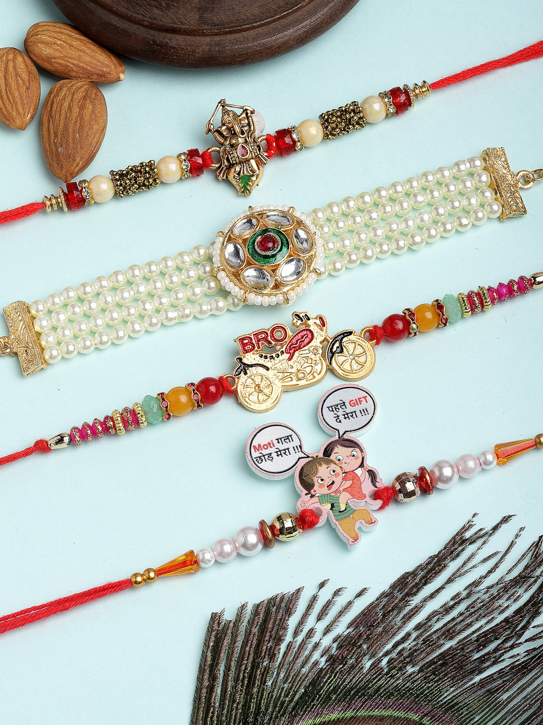 

PANASH Men Set Of 4 Red & Gold-Toned Handcrafted Rakhi