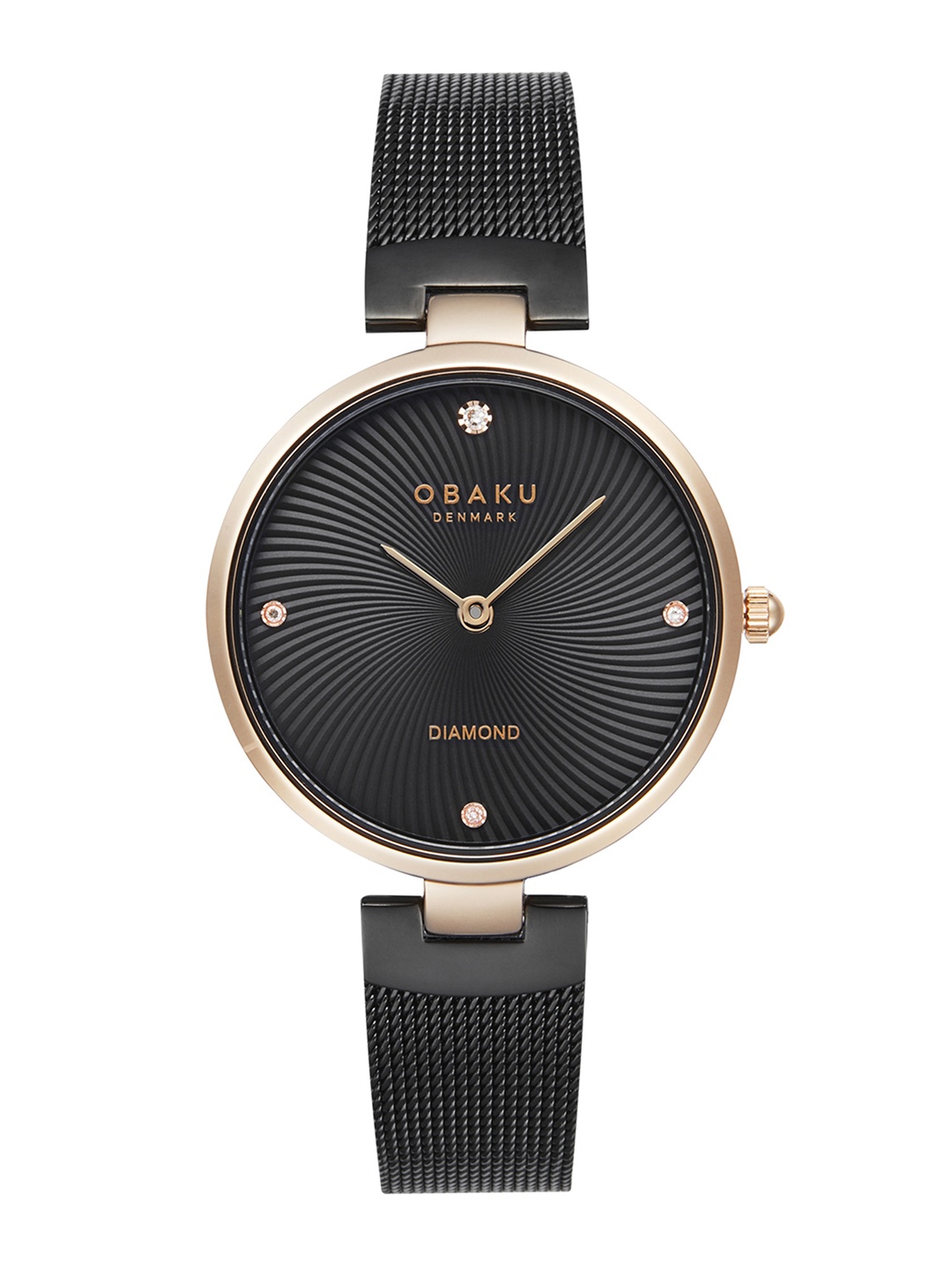 

Obaku Women Black Diamond Dial & Stainless Steel Bracelet Style Straps Analogue Watch