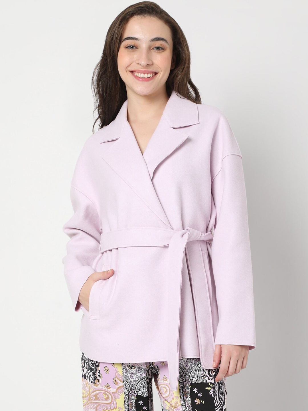 

Vero Moda Women Lavender Solid Wrap Coat With Belt