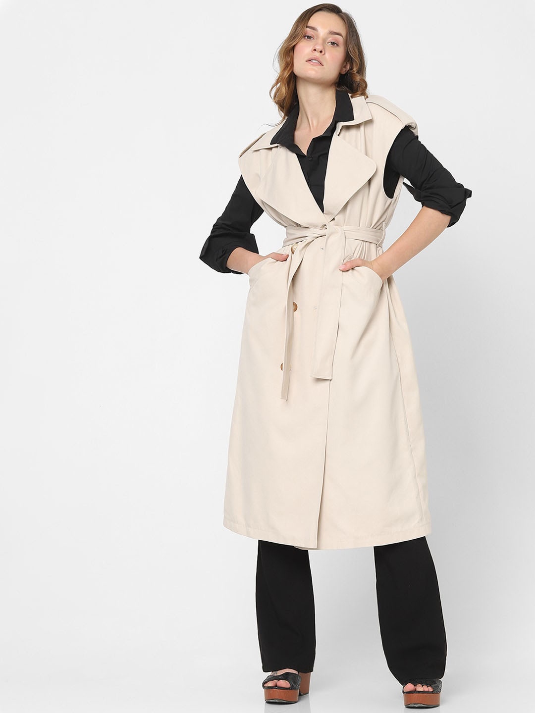 

Vero Moda Women Beige Solid Trench Coat