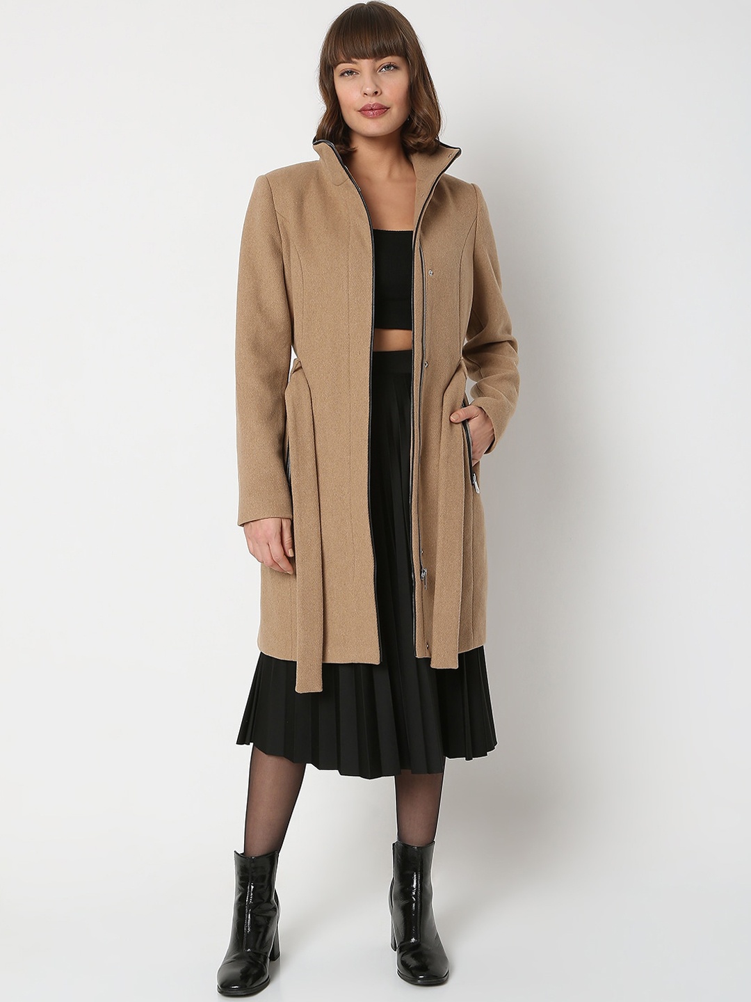 

Vero Moda Women Gold Solid Regular-Fit Long Overcoat