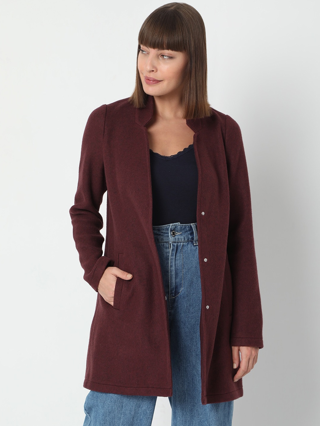 

Vero Moda Women Purple Solid Overcoat