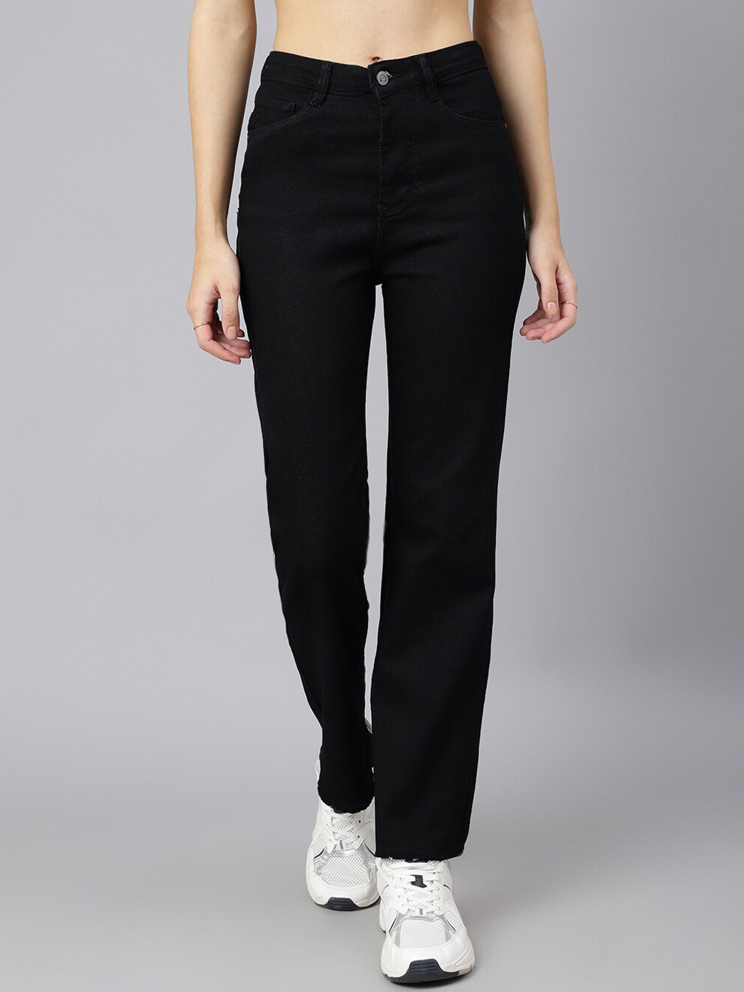 

Code 61 Women Black Wide Leg High-Rise Slash Knee Stretchable Jeans