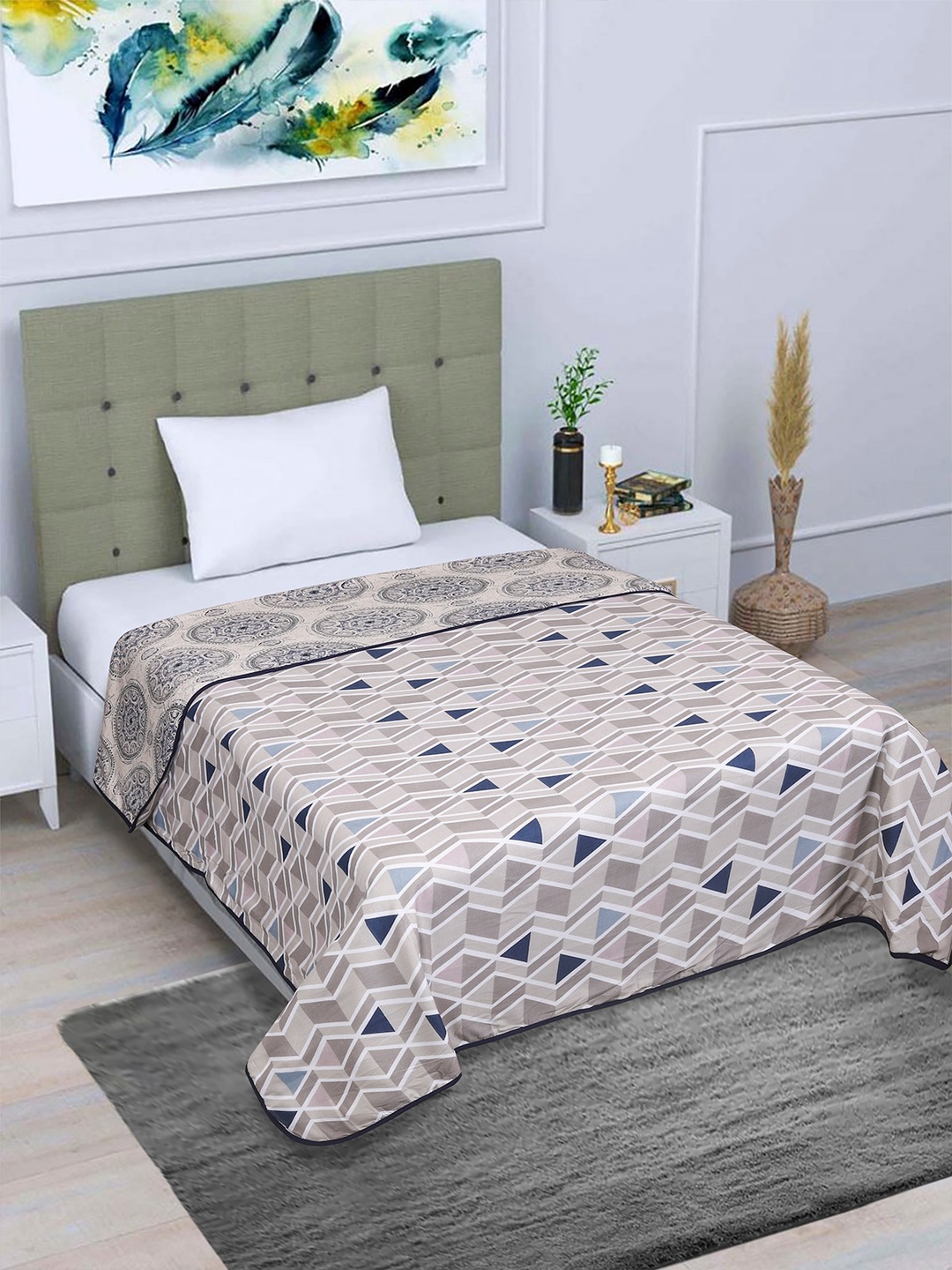 

ROMEE Blue & Grey AC Room 300 GSM Reversible Single Bed Dohar