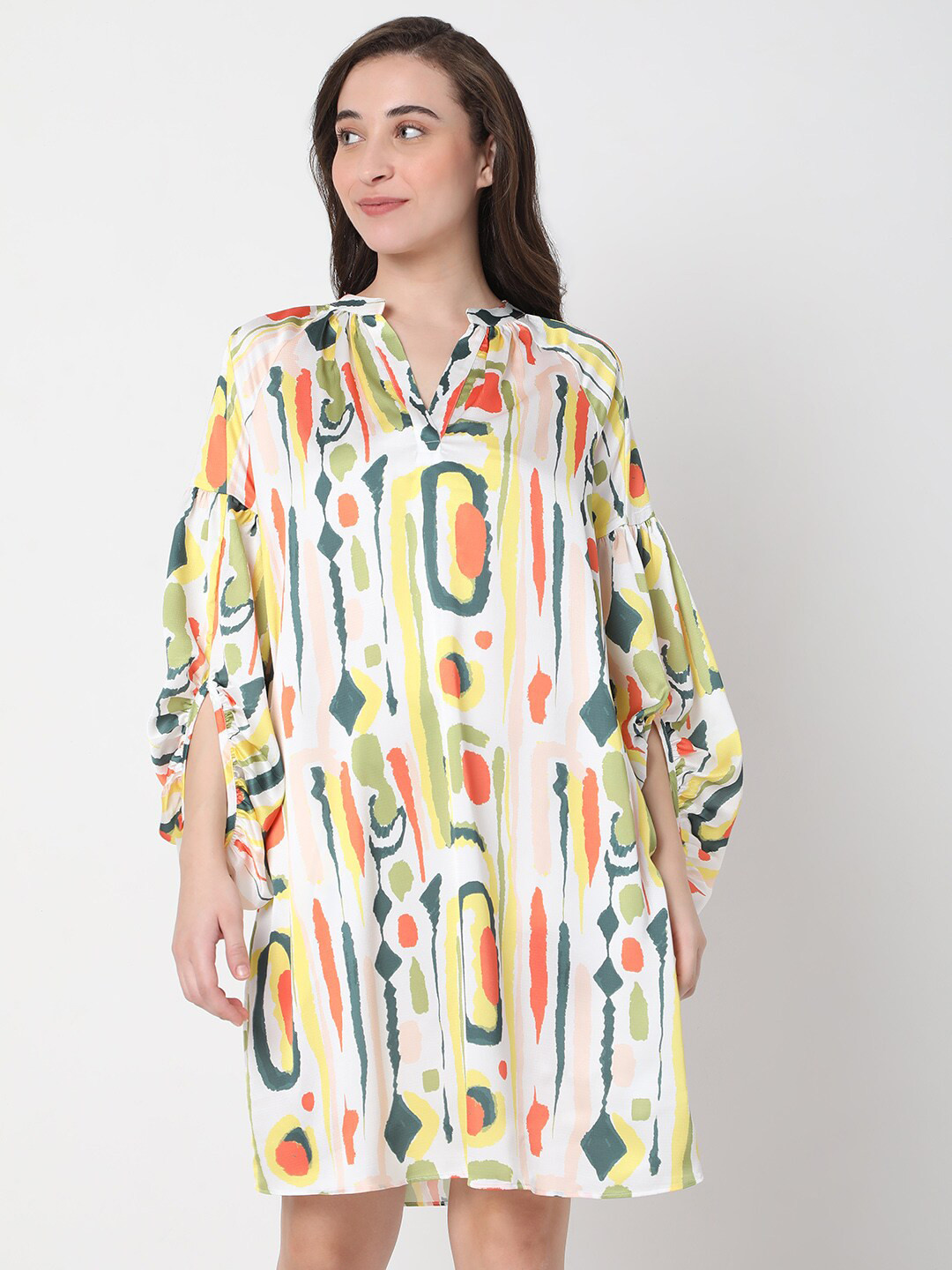 

Vero Moda Women Beige & Yellow Shirt Dress