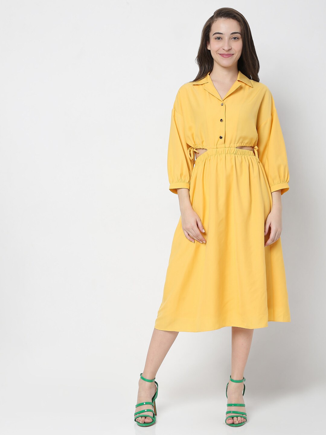 

Vero Moda Yellow Waist Cut-Out A-Line Dress
