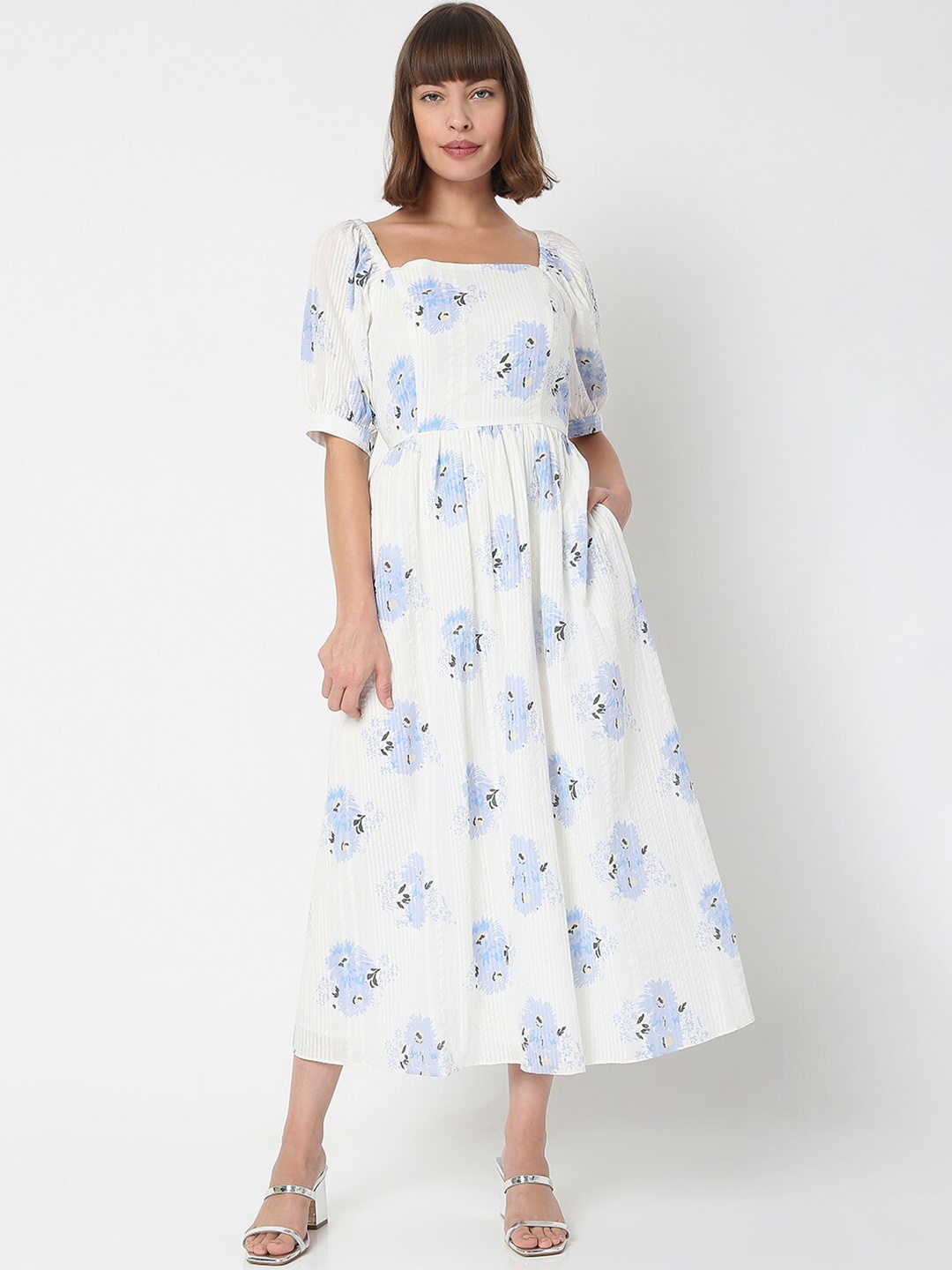 

Vero Moda Women Snow White Floral Midi Fit & Flare Dress