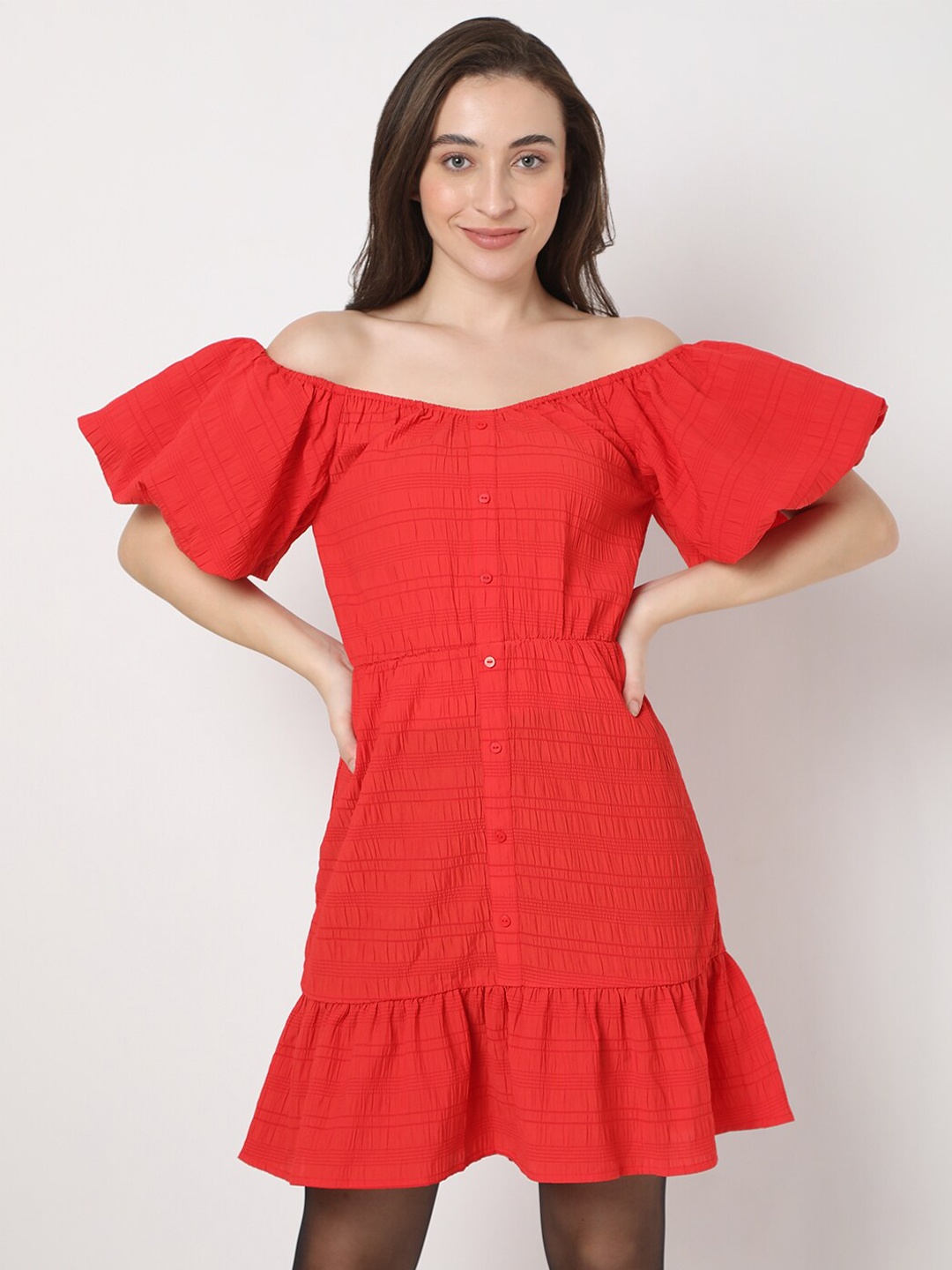 

Vero Moda Red & grenadine Off-Shoulder Fit & Flare Dress