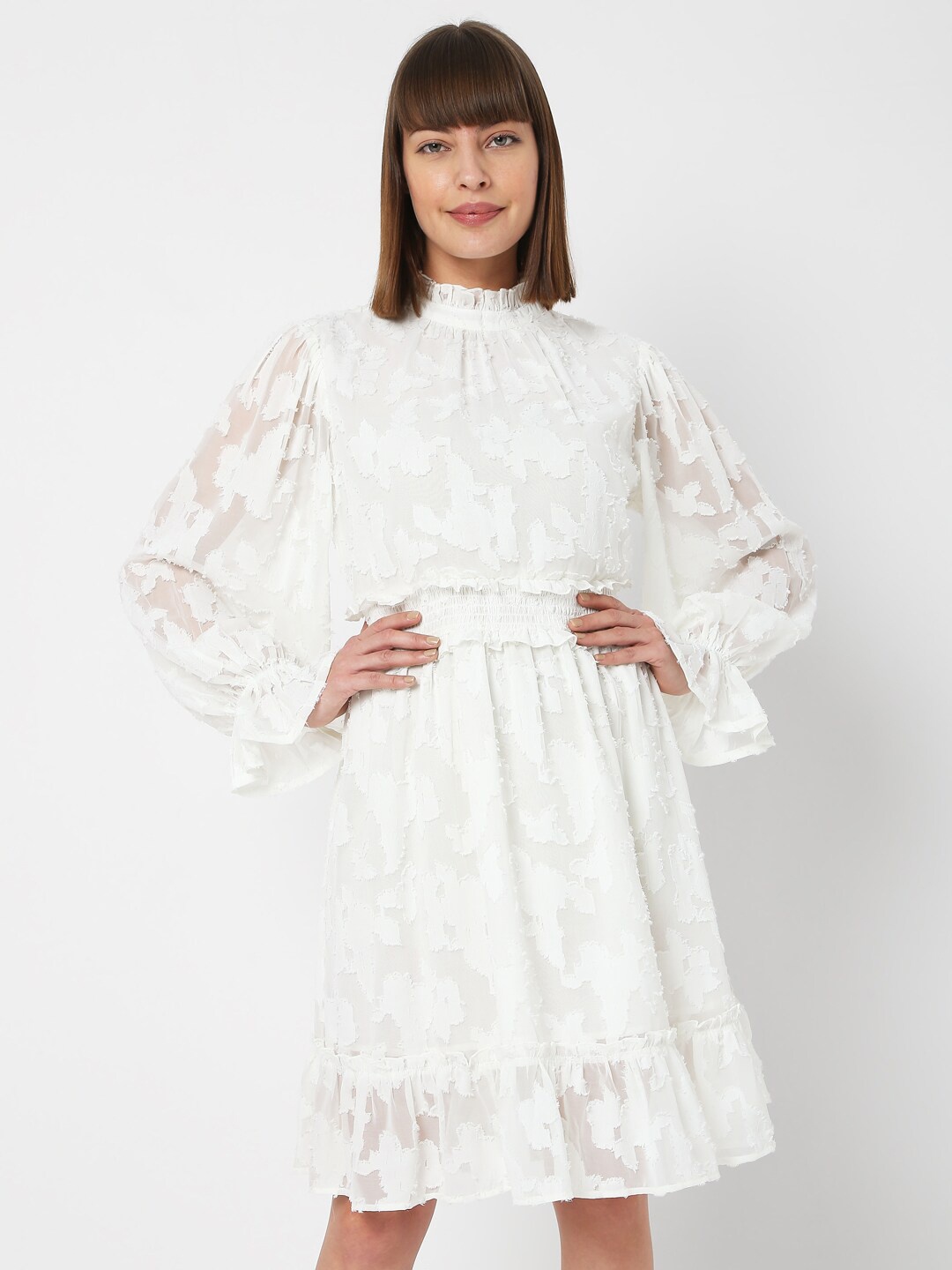 

Vero Moda White Self Design A-Line Dress