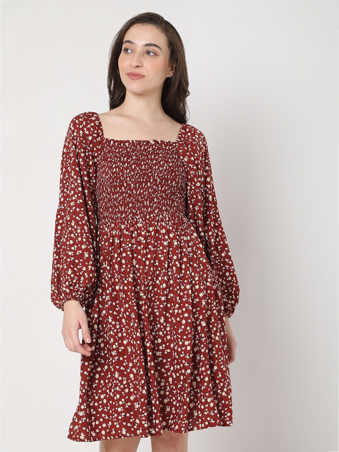 

Vero Moda Maroon Floral Maxi A-Line Dress