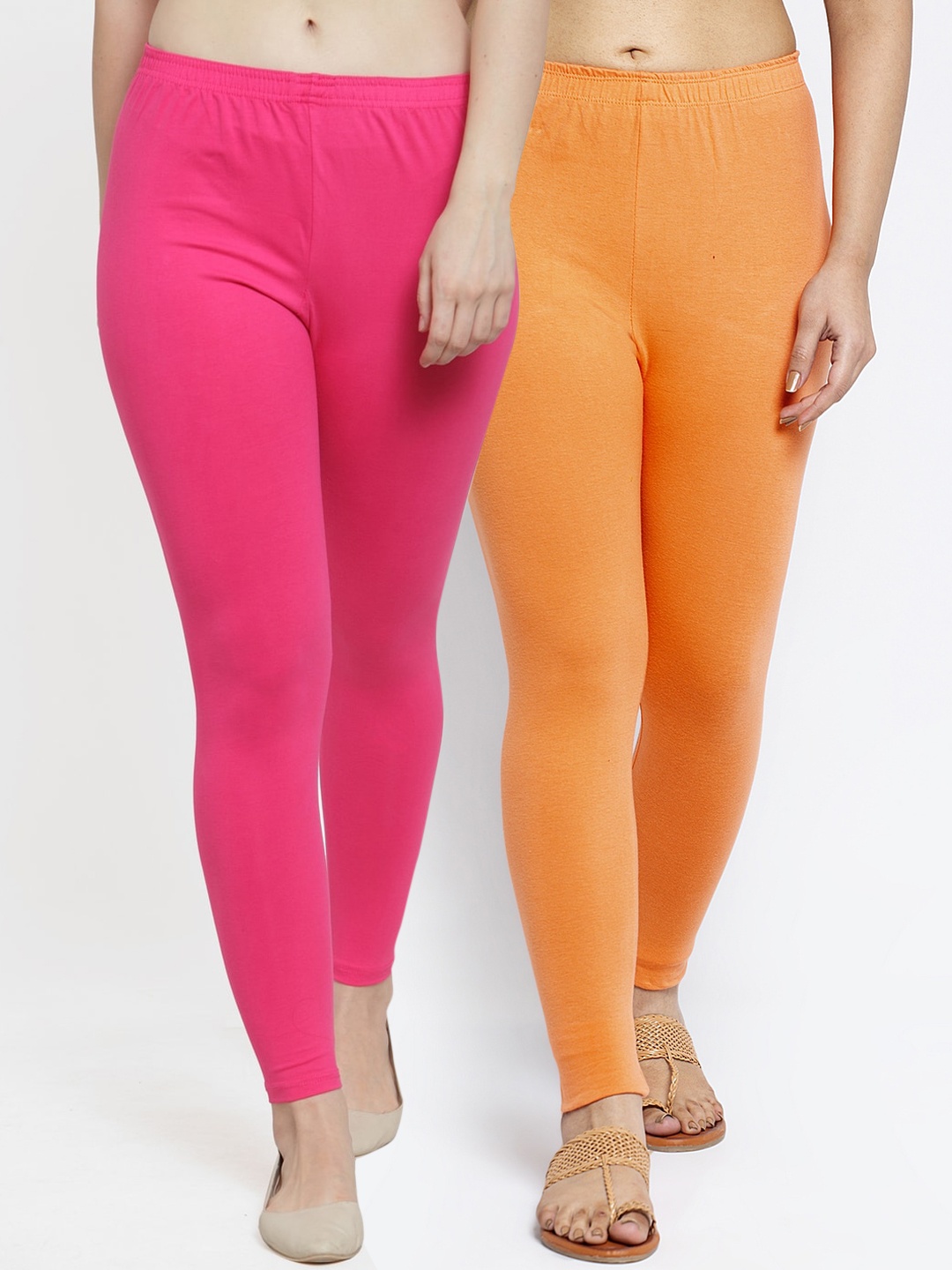 

Jinfo Women Pack Of 2 Pink and Orange Solid Ankle Length Leggings