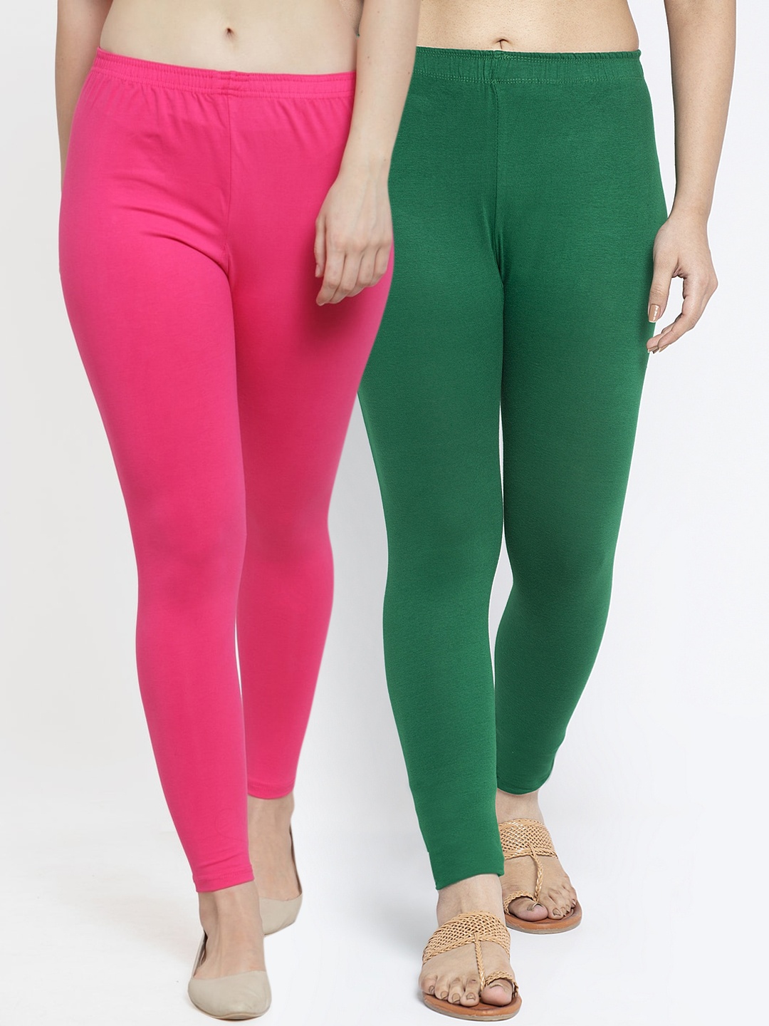 

Jinfo Women Pack Of 2 Solid Ankle Length Leggings, Pink
