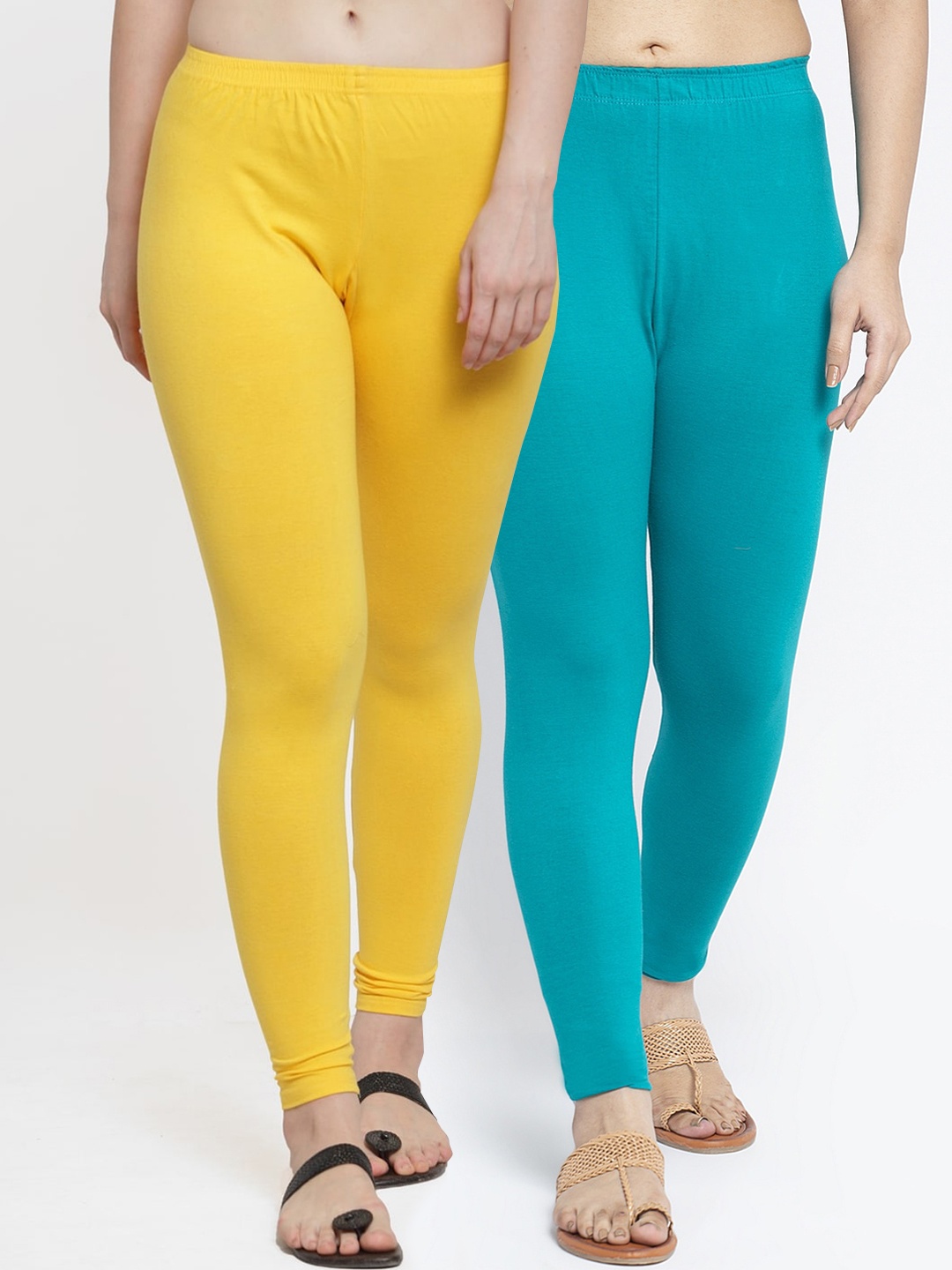 

Jinfo Women Pack Of 2 Solid Ankle-Length Leggings, Yellow