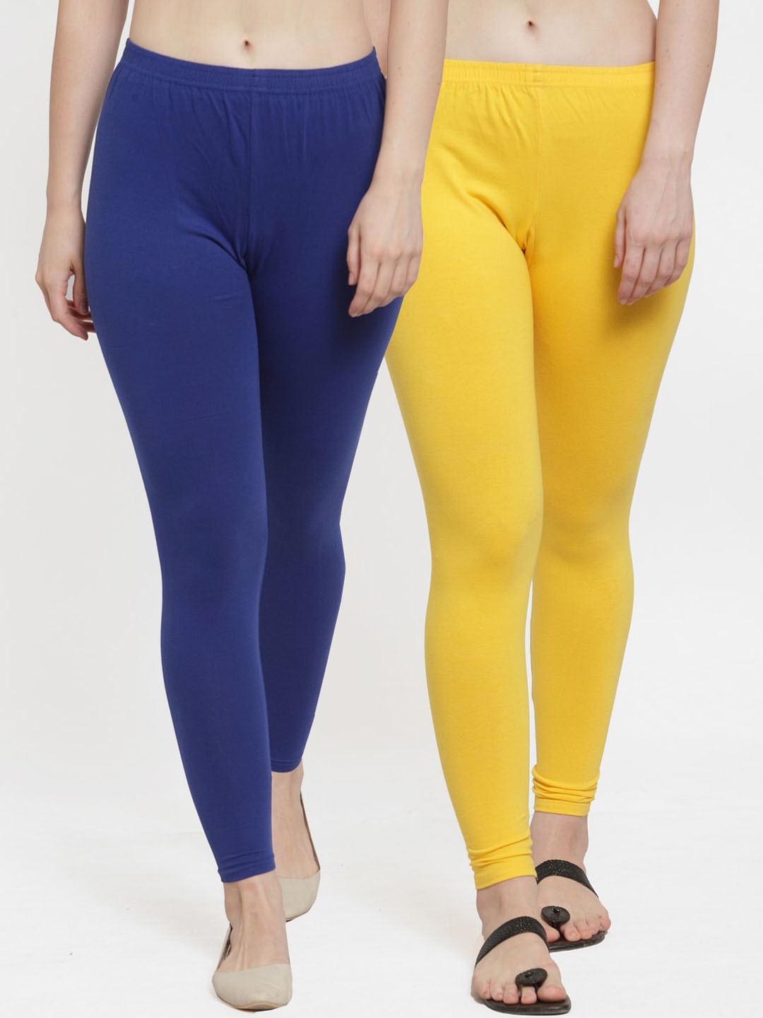 

Jinfo Women Pack Of 2 Solid Blue & Yellow Ankle-Length Leggings