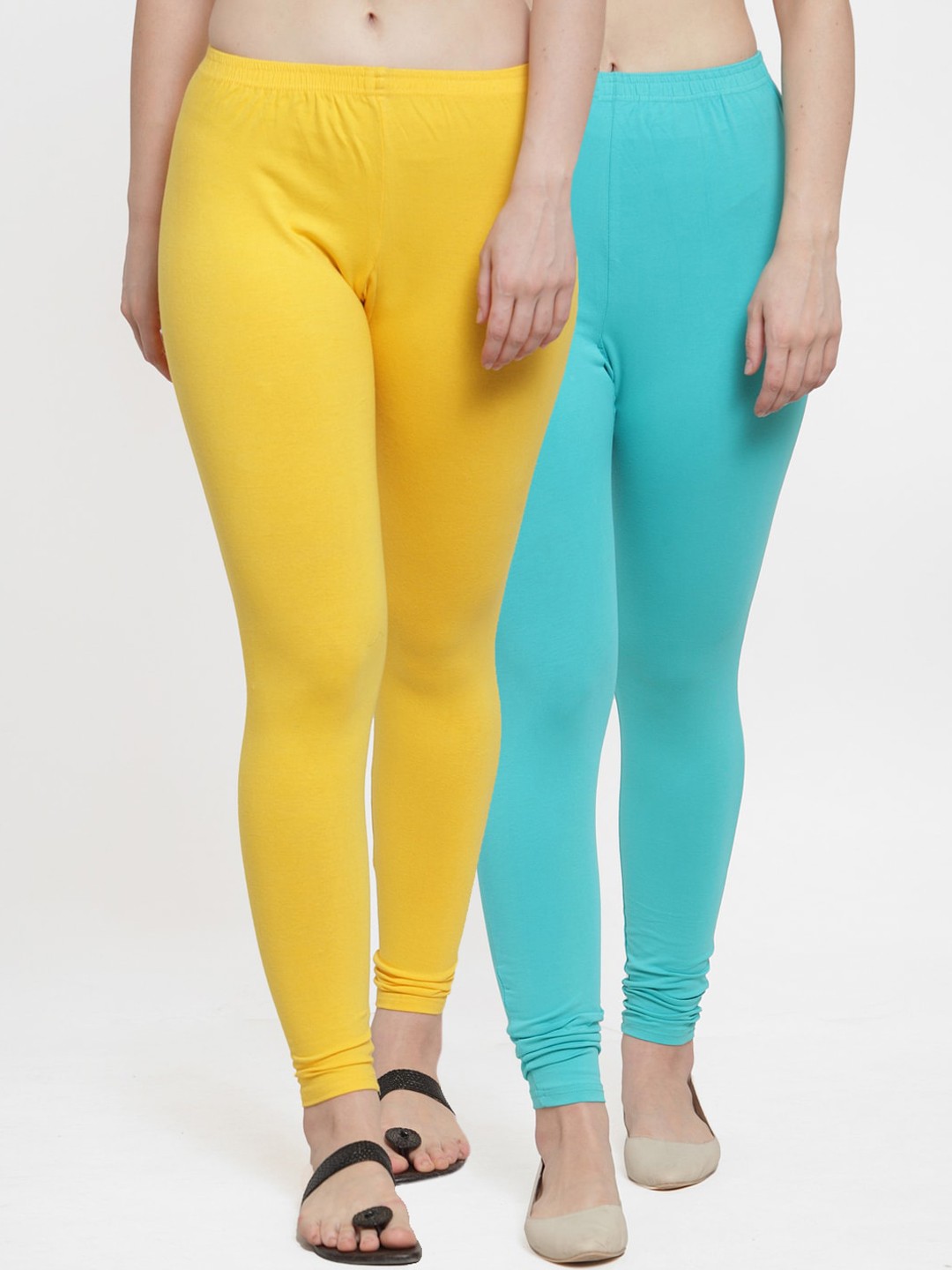 

Jinfo Women Pack Of 2 Yellow & Blue Solid Cotton Leggings
