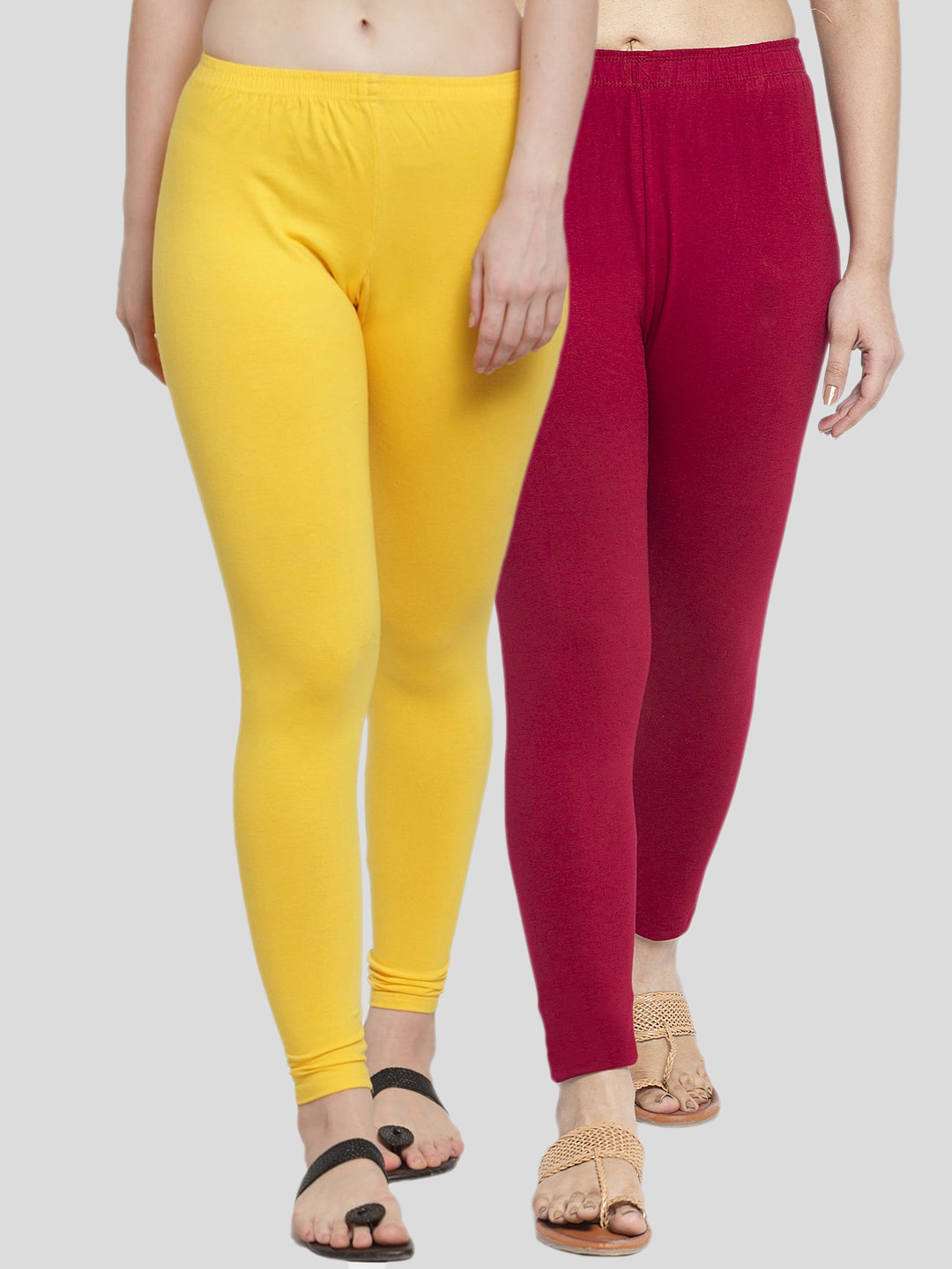 

Jinfo Women Pack Of 2 Solid Ankle Length Leggings, Yellow