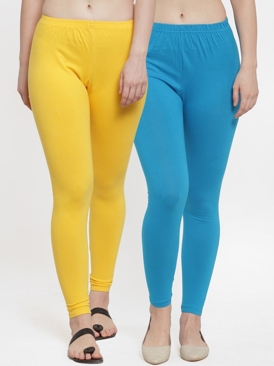 

Jinfo Women Pack of 2 Solid Ankle Length Leggings, Yellow