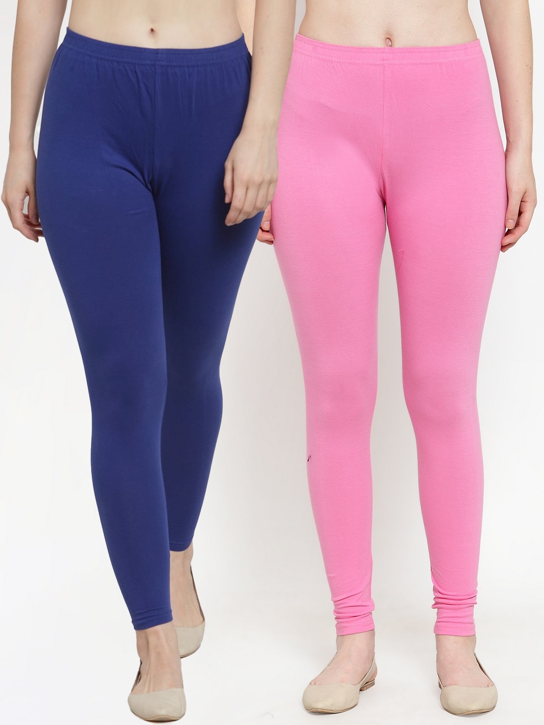 

Jinfo Women Pack Of 2 Solid Ankle Length Leggings, Blue