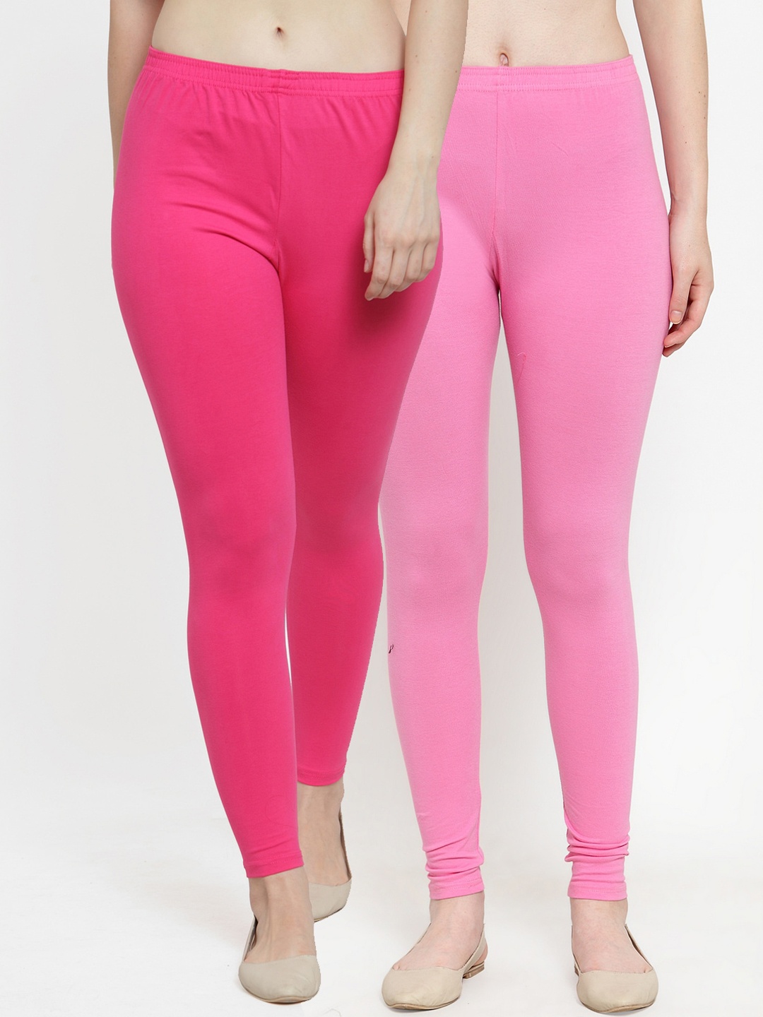 

Jinfo Women Pack Of 2 Solid Ankle-Length Leggings, Pink