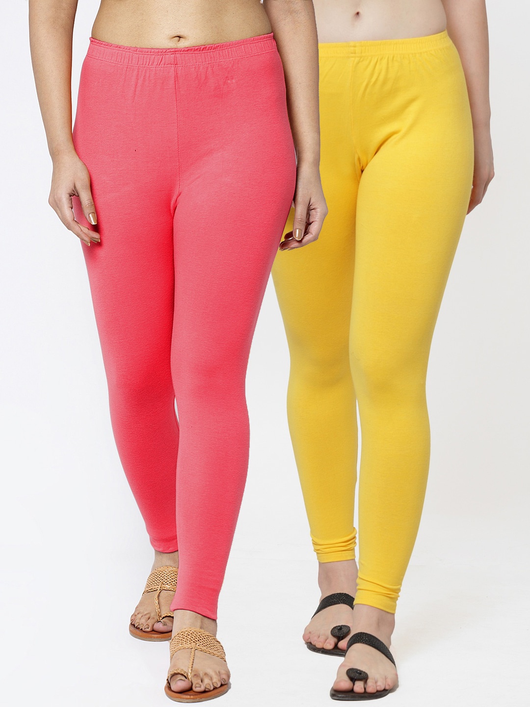 

Jinfo Women Pack Of 2 Solid Ankle-Length Leggings, Yellow