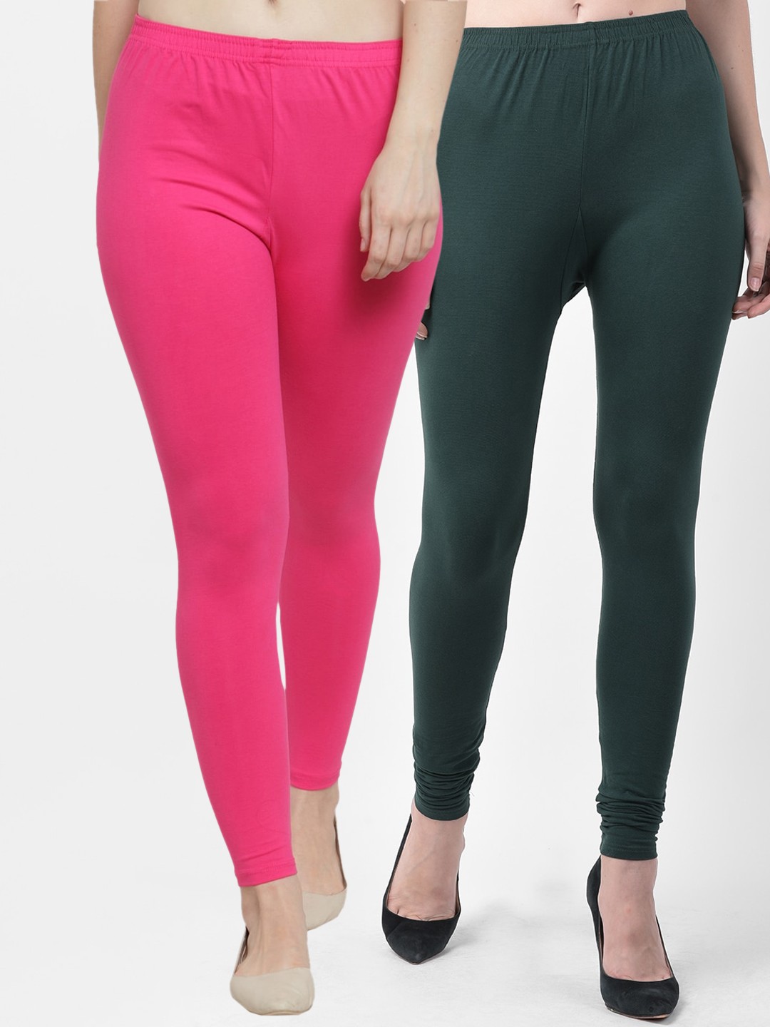 

Jinfo Women Pack Of 2 Solid Ankle Length Leggings, Pink