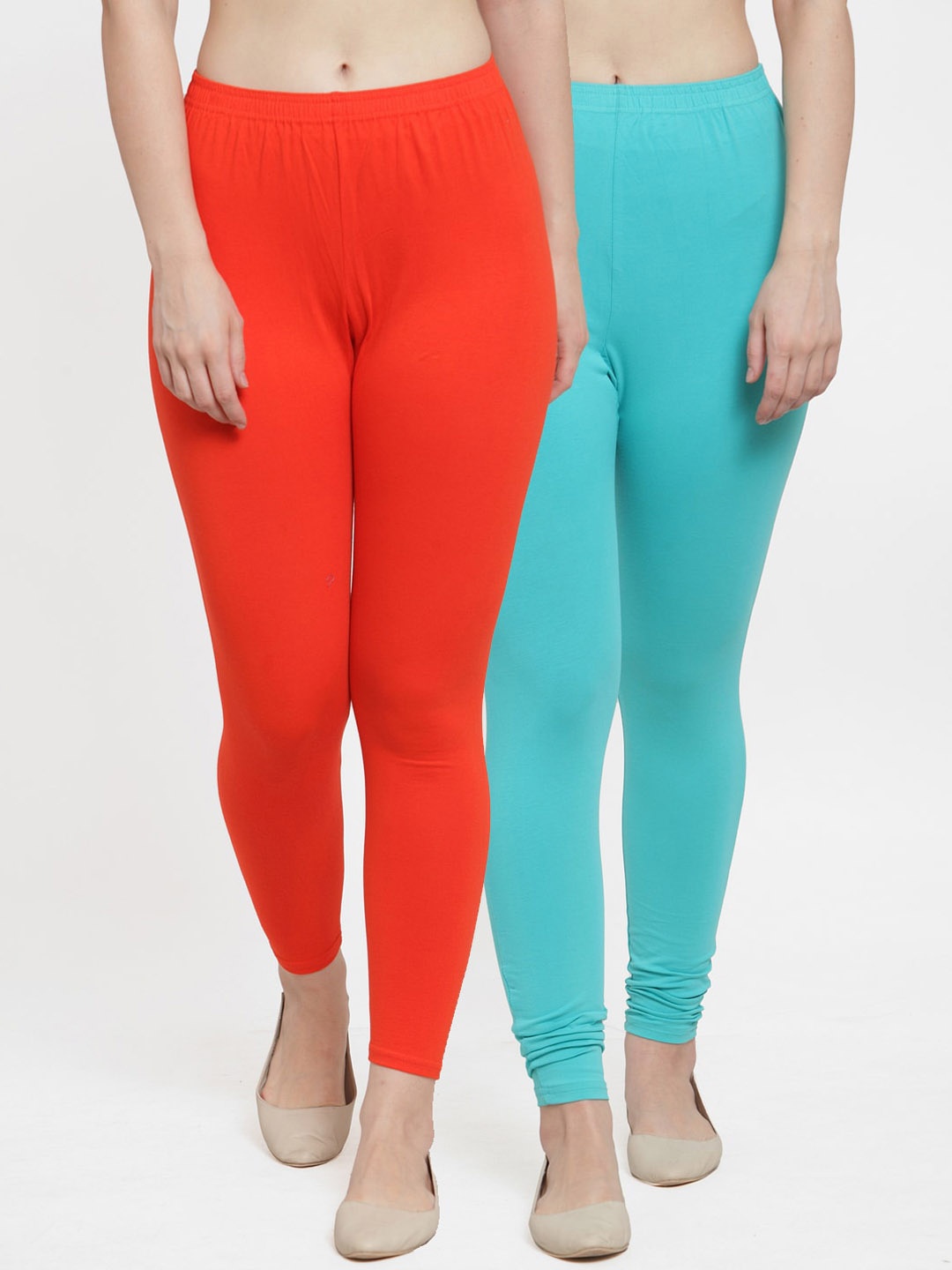 

Jinfo Women Pack Of 2 Solid Ankle Length Leggings, Orange