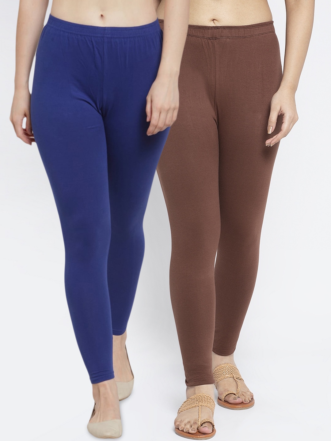 

Jinfo Women Pack Of 2 Solid Ankle Length Leggings, Blue