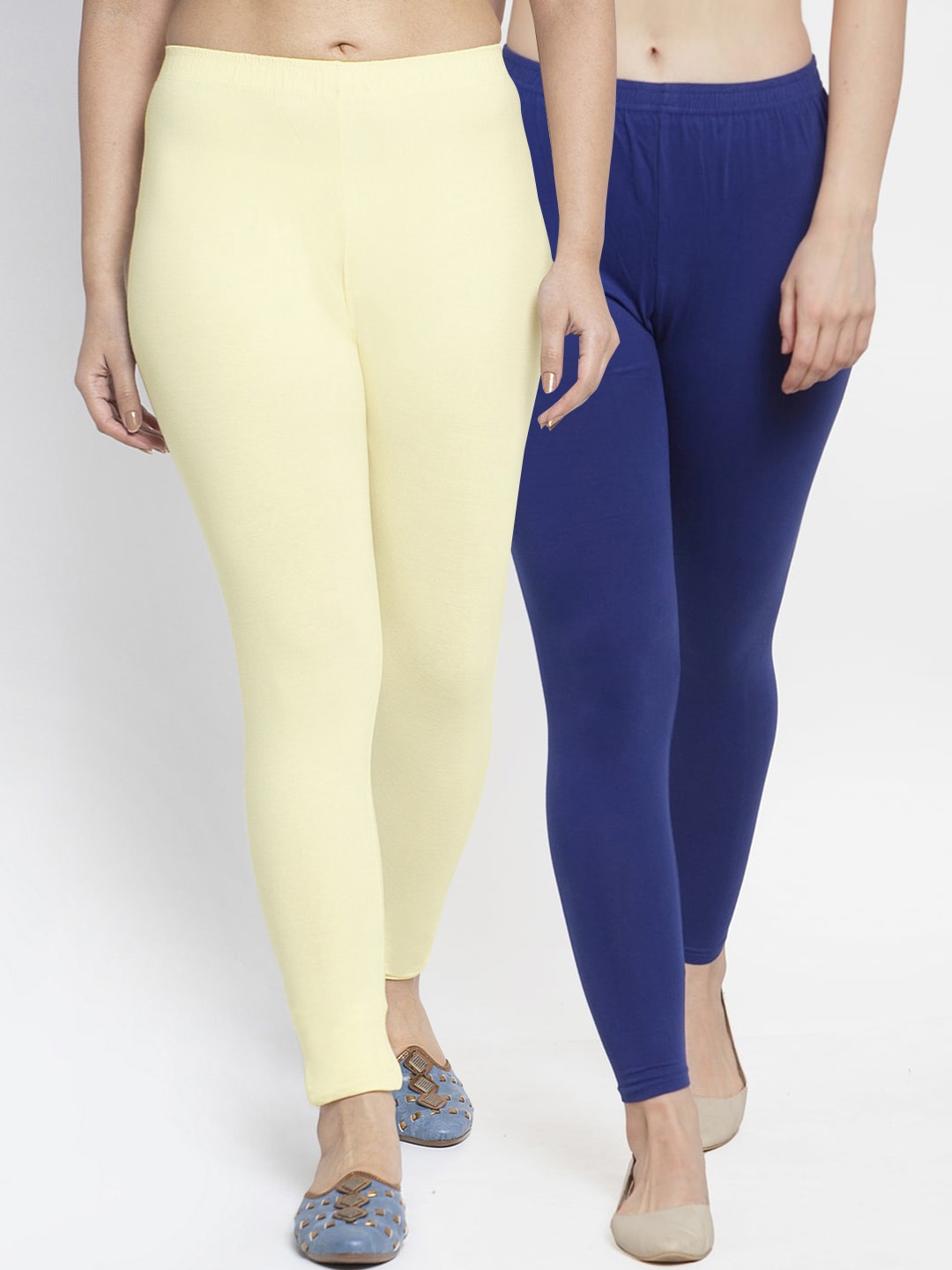 

Jinfo Women Pack Of 2 Solid Ankle Length Leggings, Blue