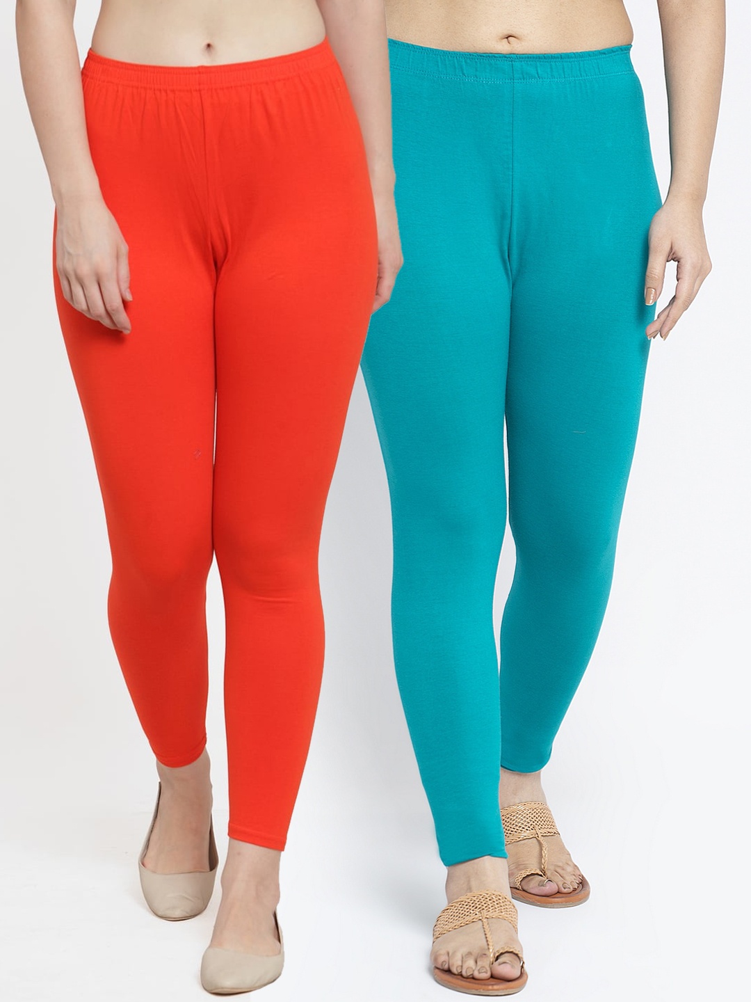 

Jinfo Women Pack Of 2 Solid Orange & Blue Ankle Length Leggings