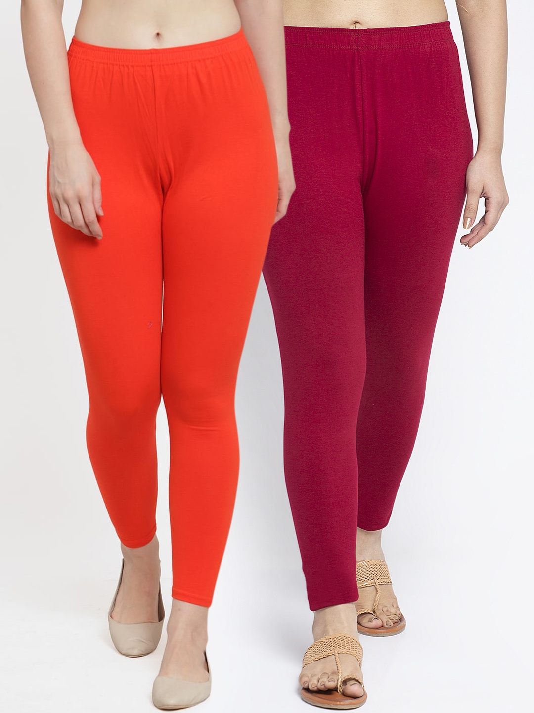 

Jinfo Women Pack Of 2 Solid Ankle Length Leggings, Orange