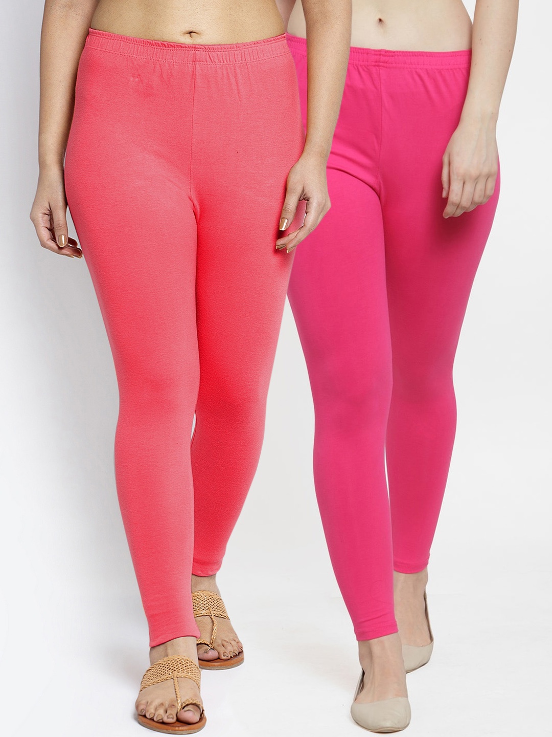 

Jinfo Women Pack Of 2 Peach & Pink Solid Ankle-Length Leggings