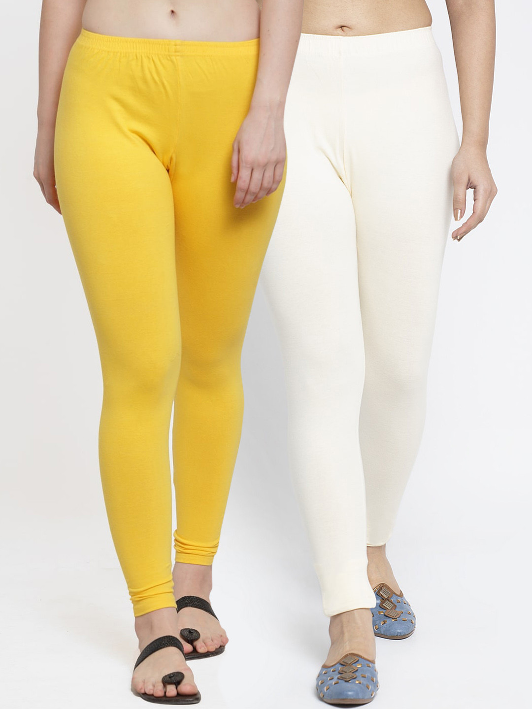 

Jinfo Women Pack Of 2 Solid Ankle Length Leggings, Yellow